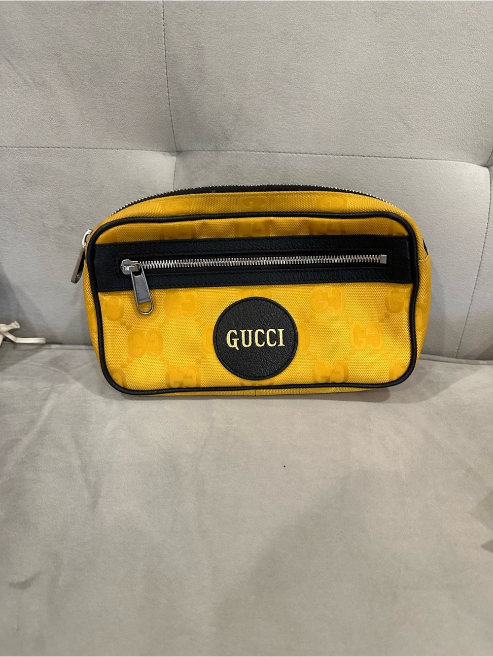 Gucci Yellow and Black Canvas Jacquard/Leather GG Supreme Belt Bag